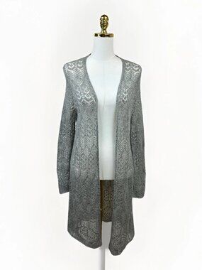 ✨🧶 NWOT Lauren Ralph Lauren Pointelle Mohair-Wool Long Cardigan – Gray – XL